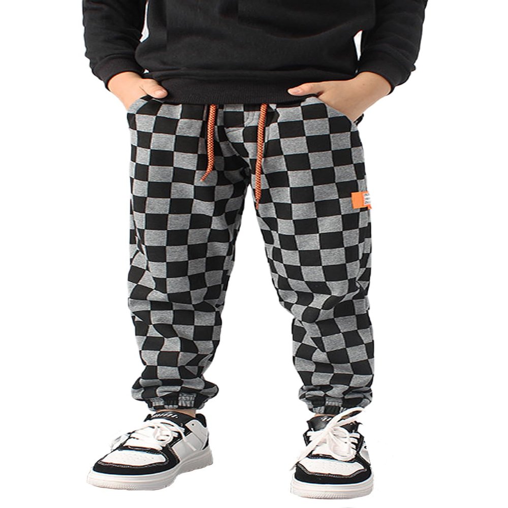 SHHYJUN Boys Plaid Thin Sweatpants Kids New Sports Leisure Active Pants 5-13 Years (US, Age, 8 Years, 9 Years, Black 1)