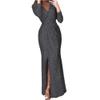 Babale Women's Long Formal Dress Bodycon Women Solid Color Long Sleeve V-Neck Dress Wedding Guest Dresses for Women view 3