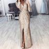 Babale Women's Long Formal Dress Bodycon Women Solid Color Long Sleeve V-Neck Dress Wedding Guest Dresses for Women view 4