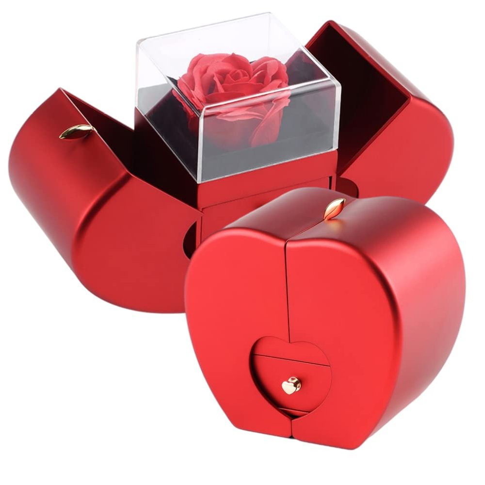 Christmas Gift Box Rose Ring case Wedding Jewelry Rose Flower Box For Necklace Bracelet Birthday Party Valentine'S Day New Year Gift(Size: 13 * 13 * 9.5cm)