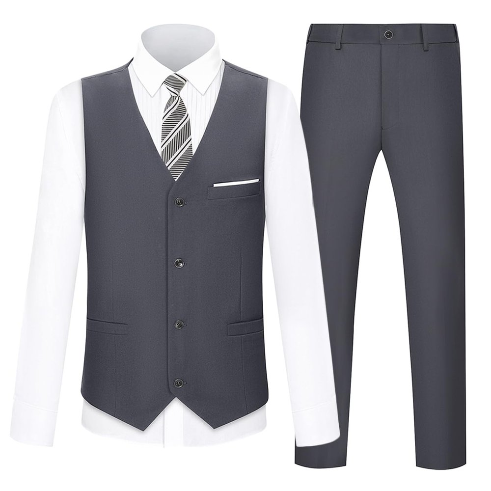 Kids Suits for Boys Wedding Outfit Size 7 Little Boy Formal Gray Tuxedo Suit Set with White Dress Shirt and Tie