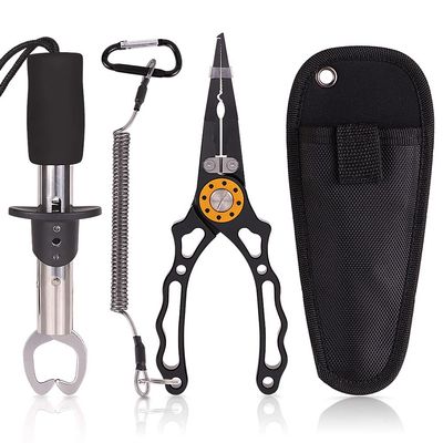 Aluminum Alloy Lure Pliers Fishing Pliers Fish Control Device Fishing Tackle Supplies Set with a Release Cord (Black)
