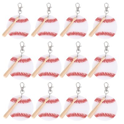 Vefungyan Baseball Softball Sports DIY Keychain : 12 Set Acrylic keychain Kit with Mini Baseball Softball Bat (White)
