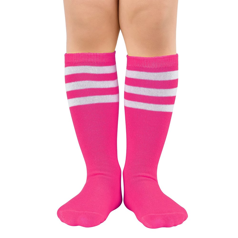 American Trends Girls Soccer Socks Kids Pink Softball Football Baseball Youth Toddler Knee High Tube Socks for Boys 1 Pack Rose Pink White 3-6 Years