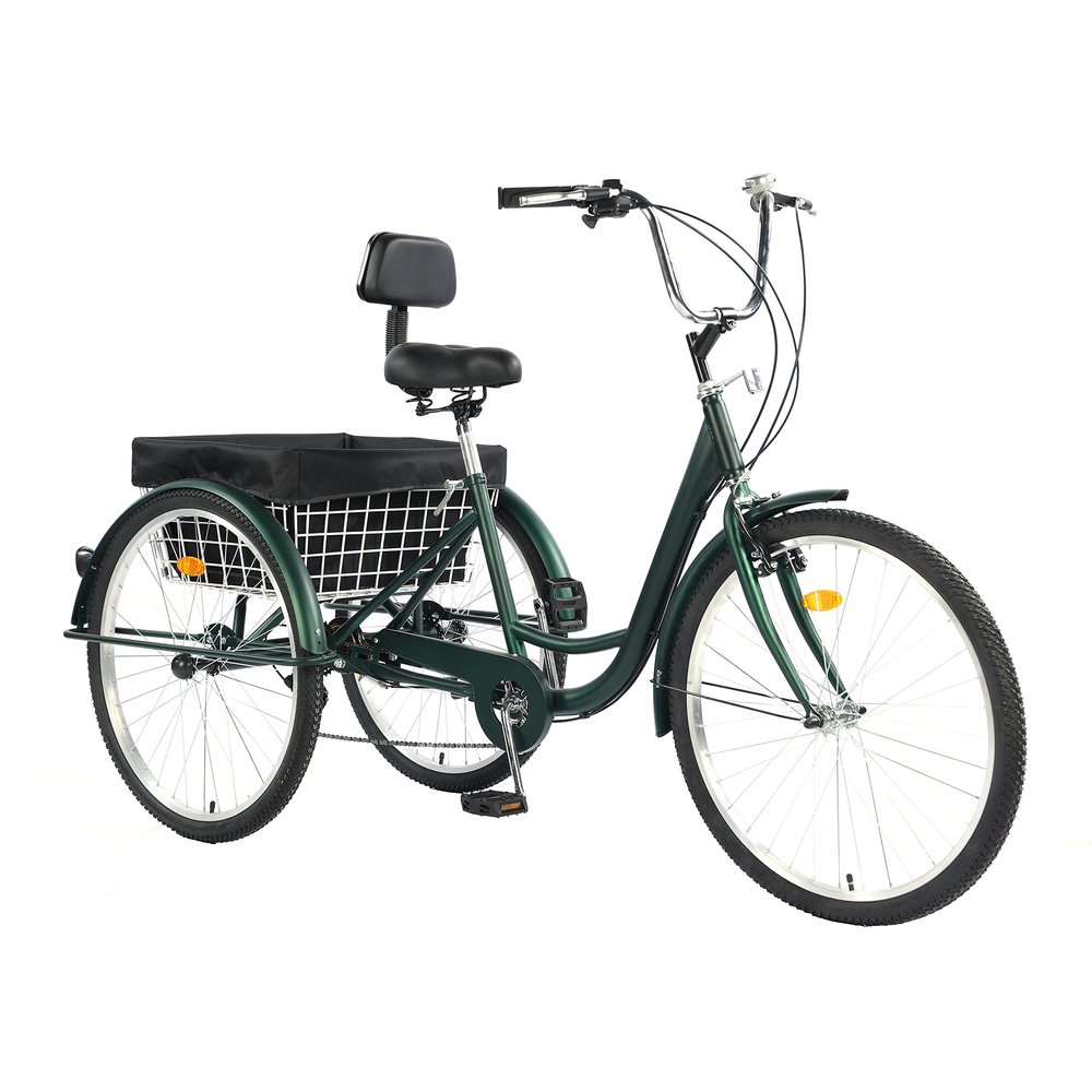 Jacgood 7 Speed 3 Wheel Bike for Women Men Seniors,26 inch Adult Tricycle, Cruise Trike Bike with Shopping Basket & Lock, Adjustable Seat, Multiple Colors (Green)