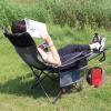 POEPORE 2-Pack Reclining Camping Chair with Removable Footrest Lounge Chair with Headrest, Cotton Cushion, Portable Adjustable Folding Chairs for Adults Black view 2