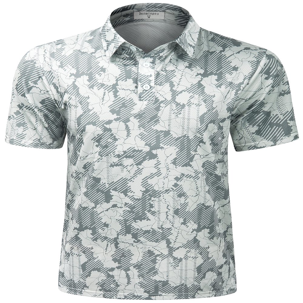 Derminpro Men's Lightweight Moisture Wicking Short Sleeve Dry Fit Golf Polo Shirts White Camo XX-Large