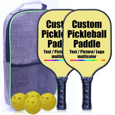 Personalized Pickleballs Paddles, Customized Add Your Photo Text Logo, Pickle Ball Paddle Gifts for Beginners & Pros, 2 Racquets, 4 Pickleballs & 1 Carry Bag, Khaki-2 Player Set