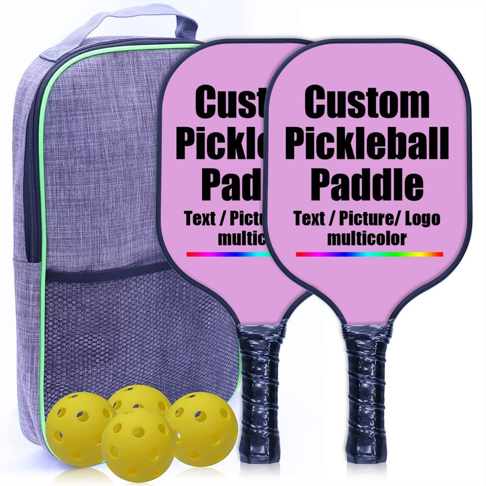 Customized Pickleballs Paddles, Add Your Photo, Text, Logo, Graphite Pickleballs Paddle with Comfort Grip, Pickleball Set of 2 Paddles with 4 Balls, and Portable Carry Bag, Plum-2 Player Set