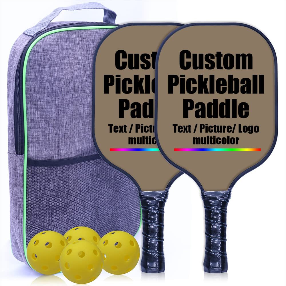 Custom Pickleballs Paddles, Lightweight Pickleballs Paddles Set of 2, Graphite Pickleballs Paddle Face, Honeycomb Core, 4 Balls, 1 Carry Bag, Pickleball Set for Women Men, BrownSavana-2 Player Set