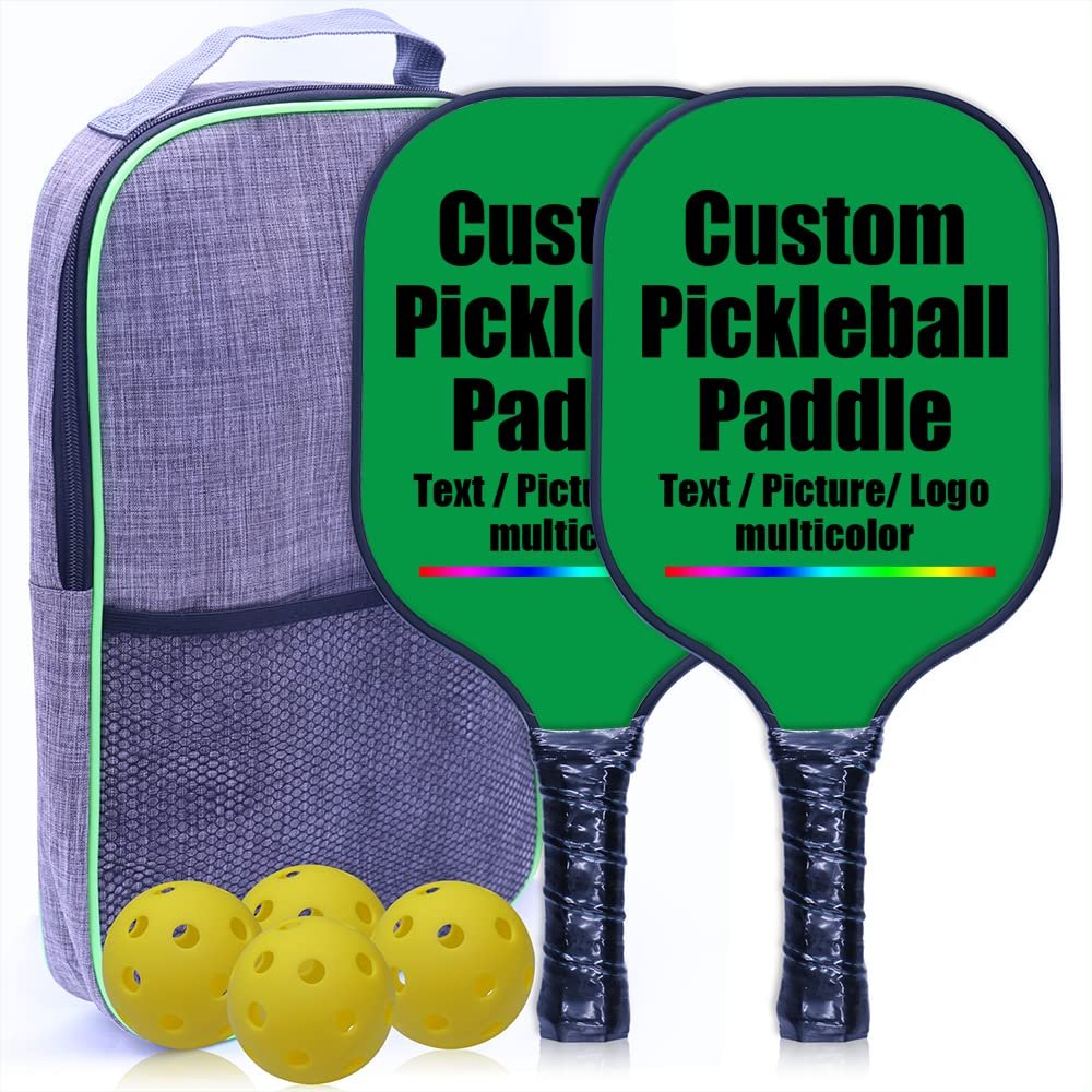 Personalized Pickleballs Paddles, Lightweight Pickleballs Paddles Set of 2, Graphite Pickleballs Paddle Face, Honeycomb Core, 4 Balls, 1 Carry Bag for Women Men, Irishgreen-2 Player Set