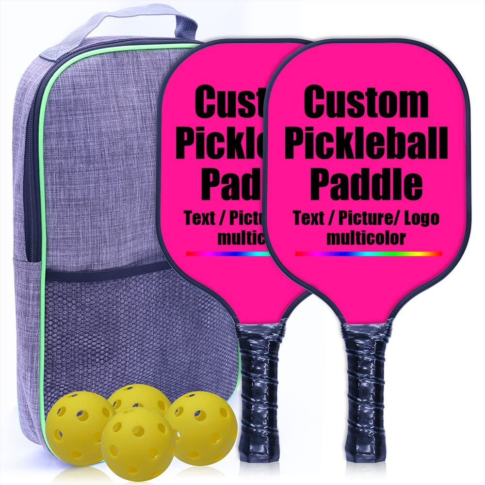 Customized Pickleballs Paddles Set, Graphite Face Pickleballs Paddles with Honeycomb Core and Premium Comfort Grip, 2 Pickle Ball Racquet with 4 Balls with1 Portable Bag for Men and Women, DeepPink