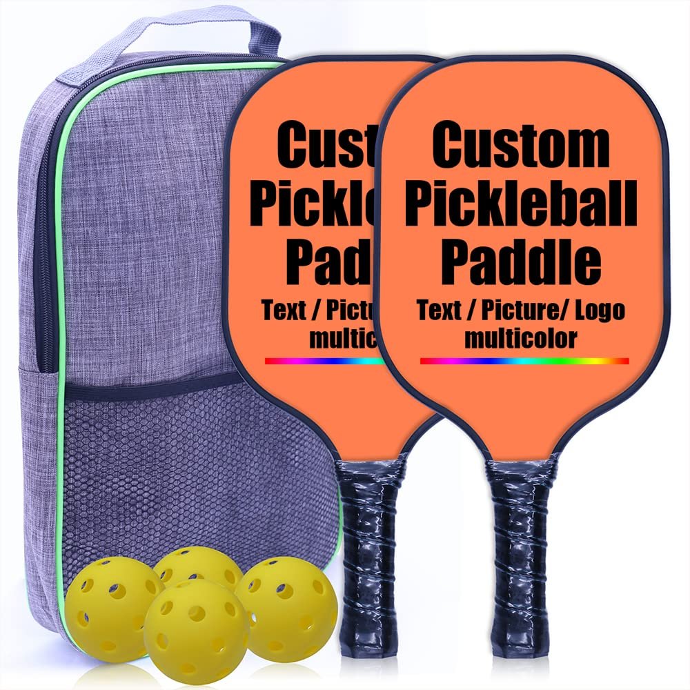 Customize Pickleballs Paddles, Add Your Photo, Text, Logo, Graphite Pickleballs Paddle with Comfort Grip, Pickleball Set of 2 Paddles with 4 Balls, and Portable Carry Bag, Coral-2 Player Set