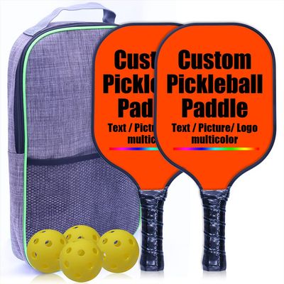 Customize Pickleballs Paddles, Personalized Add Your Photo Text Logo, Pickle Ball Paddle Gifts for Beginners & Pros, 2 Racquets, 4 Pickleballs & 1 Carry Bag, OrangeRed-2 Player Set