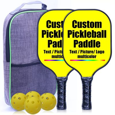 Custom Pickleballs Paddles, Lightweight Pickleballs Paddles Set of 2, Graphite Pickleballs Paddle Face, Honeycomb Core, 4 Balls, 1 Carry Bag, Pickleball Set for Women Men, Yellow-2 Player Set