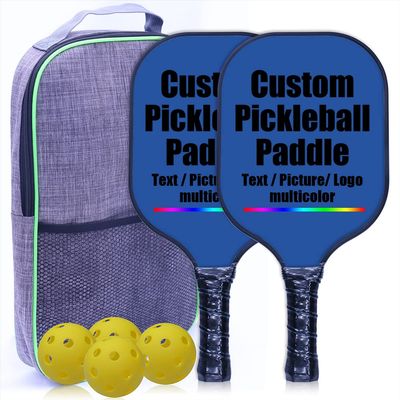 Customized Pickleballs Paddles, Personalized Add Your Photo Text Logo, Pickle Ball Paddle Gifts for Beginners & Pros, 2 Racquets, 4 Pickleballs & 1 Carry Bag, RoyalBlue-2 Player Set