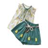 Summer Girls Pineapple Print Small Flying Sleeve Shirt Solid Color Lace Up Shorts Two Piece Set (Green, 5-6 Years) view 1