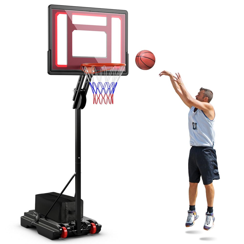 Giantex 10 Ft Basketball Hoop Outdoor - 5 FT to 10 FT Height Adjustable Indoor Portable Basketball Goal System with 2 Wheels, Weight Bag, Fillable Base, 32" Backboard, Perfect for Kids Teens Adults