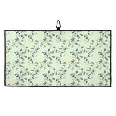 LEOSUCRE Summer Leaves Golf Towels, Microfiber Waffle Golf Towels with Clip for Golf Bags Absorbent Golf Cleaning Towel Golf Bag Towels for Men Green Floral Plant Golf Gift 24"x16"