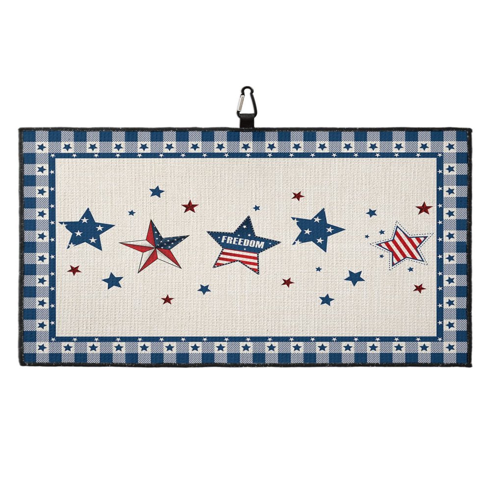 LEOSUCRE Star Independence Day Golf Towels, Microfiber Waffle Golf Towels with Clip for Golf Bags Absorbent Golf Cleaning Towel Golf Bag Towels for Men Burlap Backdrop Blue Plaid Golf Gift 24"x16"