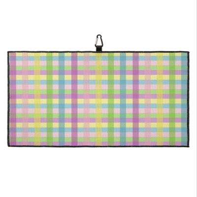 LEOSUCRE Spring Easter Golf Towels, Microfiber Waffle Golf Towels with Clip for Golf Bags Absorbent Golf Cleaning Towel Golf Bag Towels for Men Colorful Line Checkered Golf Gift 24"x16"