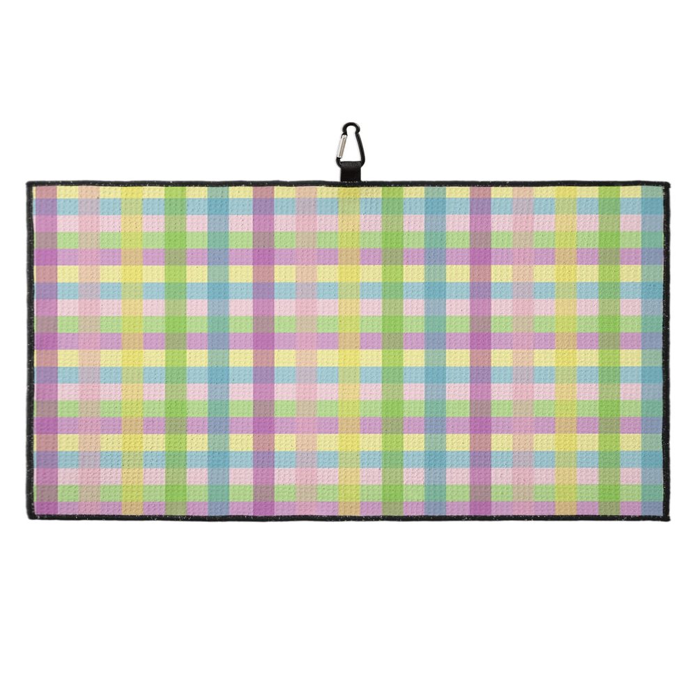LEOSUCRE Spring Easter Golf Towels, Microfiber Waffle Golf Towels with Clip for Golf Bags Absorbent Golf Cleaning Towel Golf Bag Towels for Men Colorful Line Checkered Golf Gift 24"x16"
