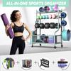 PLKOW Dumbbell Rack, Weight Rack for Dumbbells, Home Gym Storage for Dumbbells Kettlebells Yoga Mat and Balls, Multifunctional Workout Storage with Wheels and Hooks, Powder Coated Finish Steel view 2