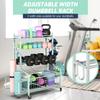 PLKOW Dumbbell Rack, Weight Rack for Dumbbells, Home Gym Storage for Dumbbells Kettlebells Yoga Mat and Balls, Multifunctional Workout Storage with Wheels and Hooks, Powder Coated Finish Steel view 3