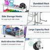 PLKOW Dumbbell Rack, Weight Rack for Dumbbells, Home Gym Storage for Dumbbells Kettlebells Yoga Mat and Balls, Multifunctional Workout Storage with Wheels and Hooks, Powder Coated Finish Steel view 4
