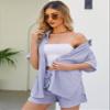 Flygo Women Two Piece Casual Outfits Y2K Loungewear Pleated Short Pants Button Down Shirt Streetwear Sets(Purple-M) view 4