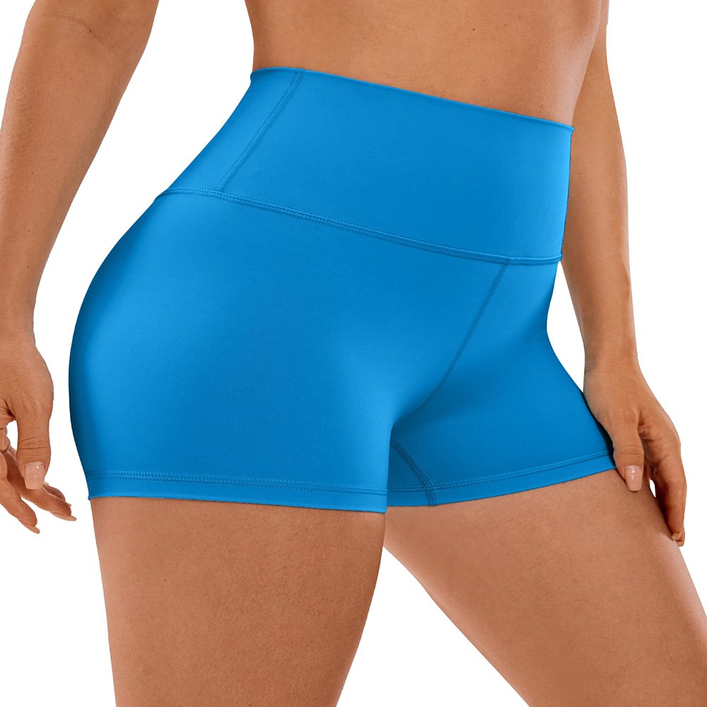 CRZ YOGA Women's Naked Feeling Biker Shorts - 3 Inches High Waisted Yoga Workout Running Spandex Madagascar Blue X-Large