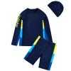 Boys Long Sleeve Swimsuits UPF 50+ Sun Protection Rash Guard Sets Two Piece Kids Summer Swimwear Bathing Suit with Hat Dark Blue