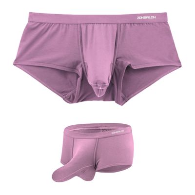 ZONBAILON Mens Bulge Enhancing Briefs Dual Pouch Trunks Underwear Modal Boxer Briefs Purple 1 Pack Large
