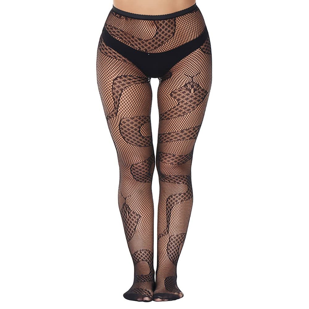 Abberrki Womens Fishnet Snake Tights Patterned Pantyhose High Waist Stockings (Snake)