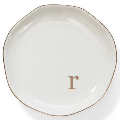 HOME SMILE Initials Ring Dish Jewery Tray with Personalized R-Monogrammed Engagement Wedding Gifts for Friends,Sister,Birthday Christmas Gifts for Women,Ceramic White