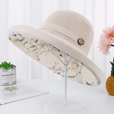 2023 Summer New Spliced Wooden Button Sunshade Sun Hat Double Layer Fragmented Flower Small Fresh Art Fisherman Hat for Women