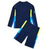 Boys Long Sleeve Swimsuits UPF 50+ Sun Protection Rash Guard Sets Two Piece Kids Summer Swimwear Bathing Suit with Hat Dark Blue view 3