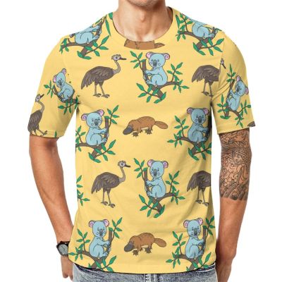 Australian Platypus Ostrich Koala Men's T-Shirt Short Sleeve Crewneck Shirt Casual Workout Tee Top L