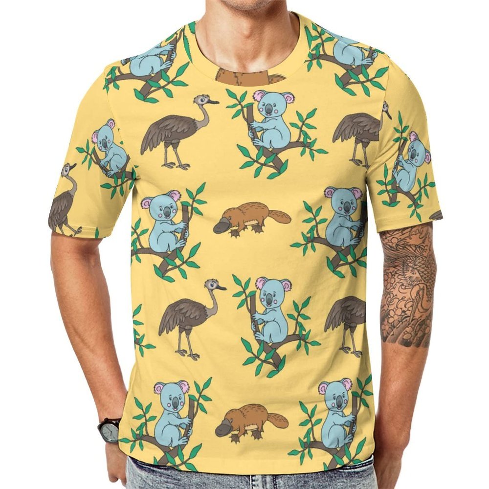 Australian Platypus Ostrich Koala Men's T-Shirt Short Sleeve Crewneck Shirt Casual Workout Tee Top L