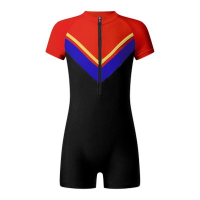 iiniim Kids Girls Boys Boyleg Rash Guard Sport Short Wetsuit One-Piece Swimsuit Zipper UPF 50+ Swimwear Red 4 Years
