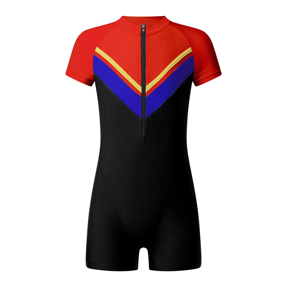 iiniim Kids Girls Boys Boyleg Rash Guard Sport Short Wetsuit One-Piece Swimsuit Zipper UPF 50+ Swimwear Red 4 Years