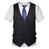renvena Mens 3D Printed Vest & Tie Tuxedo T Shirt Round Neck Short Sleeve Tux Shirt Black 4XL view 1