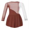 Oyolan Kids Girls Rhinestone Ice Skating Dress Mesh Splice Long Sleeve Leotards Skirted Junior Figure Skating Costume Reddish Brown A 14 Years view 2