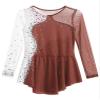 Oyolan Kids Girls Rhinestone Ice Skating Dress Mesh Splice Long Sleeve Leotards Skirted Junior Figure Skating Costume Reddish Brown A 14 Years view 3