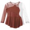 Oyolan Kids Girls Rhinestone Ice Skating Dress Mesh Splice Long Sleeve Leotards Skirted Junior Figure Skating Costume Reddish Brown A 14 Years view 4