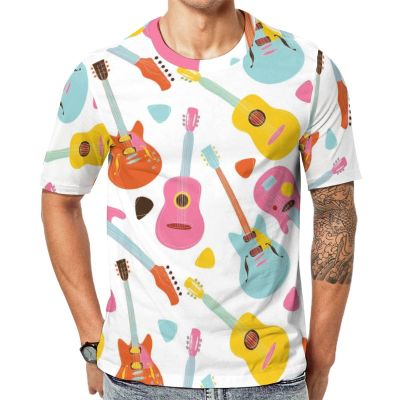 Guitar Pattern Men's T-Shirt Short Sleeve Crewneck Shirt Casual Workout Tee Top XL