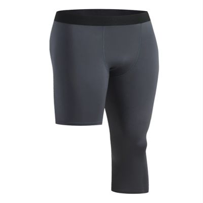 Hansber Men's Basketball Compression Pants One Leg 3/4 Capri Tights Leggings Gym Running Athletic Base Layer Gray XX-Large