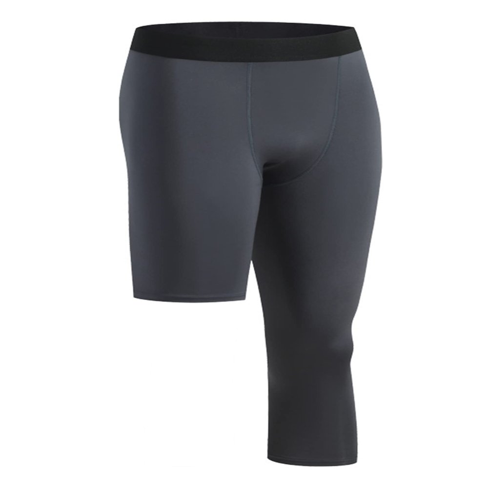 Hansber Men's Basketball Compression Pants One Leg 3/4 Capri Tights Leggings Gym Running Athletic Base Layer Gray XX-Large