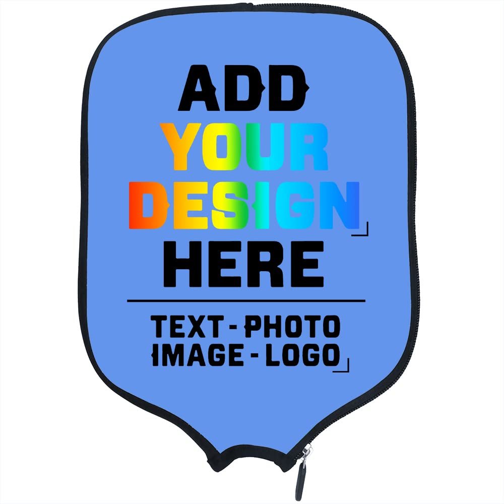 PrintOnDemand Customized Neoprene Racket Cover with Your Image Photo Text Logo, Personalized Paddle Covers Sleeves Fits Most Rackets, CornflowerBlue, W8.26 xL11.6