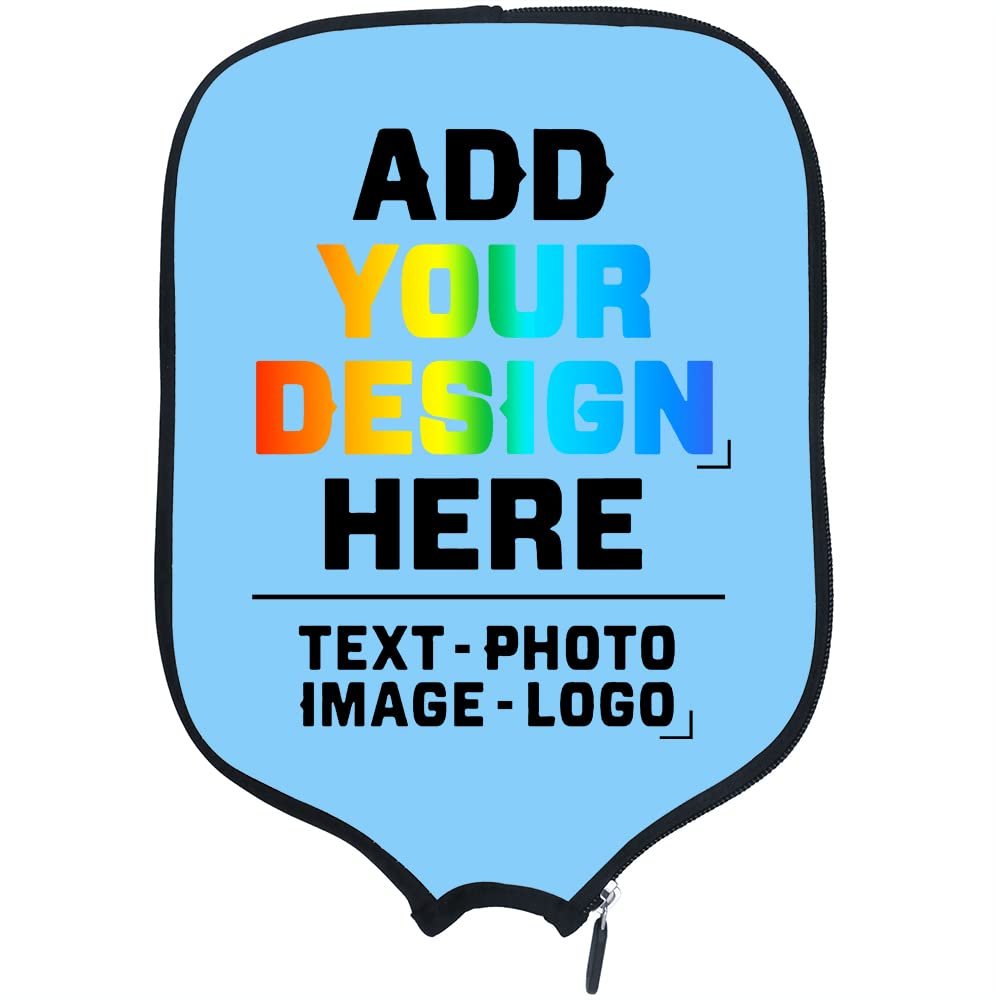 PrintOnDemand Custom Neoprene Racket Cover with Your Image Photo Text Logo, Personalized Paddle Covers Sleeves Fits Most Rackets, LightSkyBlue, W8.26 xL11.6
